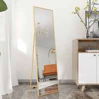 Full Length Mirror 140x40cm Free Standing, Hanging or Leaning, Large Floor Mirror with Gold Aluminum Alloy Frame for Living Room or Bedroom