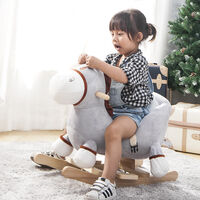 Rocking Horse Toys, Plush Rocking Horse, Toddler Rocking Chair with Handle Grip| Safe Belt |Wood Base, Animal Rider Toys, Ride On Toy for 6-36 months Kids, Gift for Boys Girls, (Donkey), grey