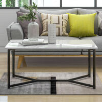 Marble Gold Mid Century Modern Rectangle Coffee Table, White