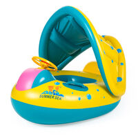 Portable Baby Swimming Float with Sun Protection Canopy Kids Inflatable Pool Swimming Ring Summer Children's Swimming Circle Inflatable Bathing Ring Pool Floats,model:Yellow & Blue