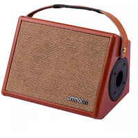 ammoon AC-25 25W Portable Acoustic Guitar Amplifier Rechargeable Amp Wireless BT Speaker Indepedent Reverb Volume Tone Bass Treble Control with Microphone Input Top Handle,model:Brown - Brown