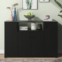 Floor Storage Side Cabinet,Bathroom Floor Cabinet Wooden with 4 Doors,Free Standing Storage Cupboard,Black