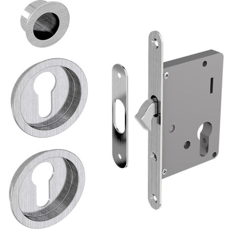 Einsteckschloss Set für Schiebetüren, geeignet für Zylinder Yale, silber, Nickel gebürstet (ohne Zylinder)