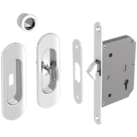 Hakenschloss Set für Schiebetüren, mit Schlüssel, ovale Türrosette mit