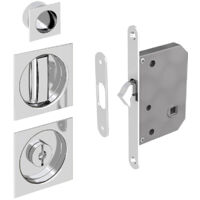 WC Hakenschloss Set für Schiebetüren, eckige Türrosette mit Griffmulde, Badezimmerschloss, Einsteckschloss, silber verchromt