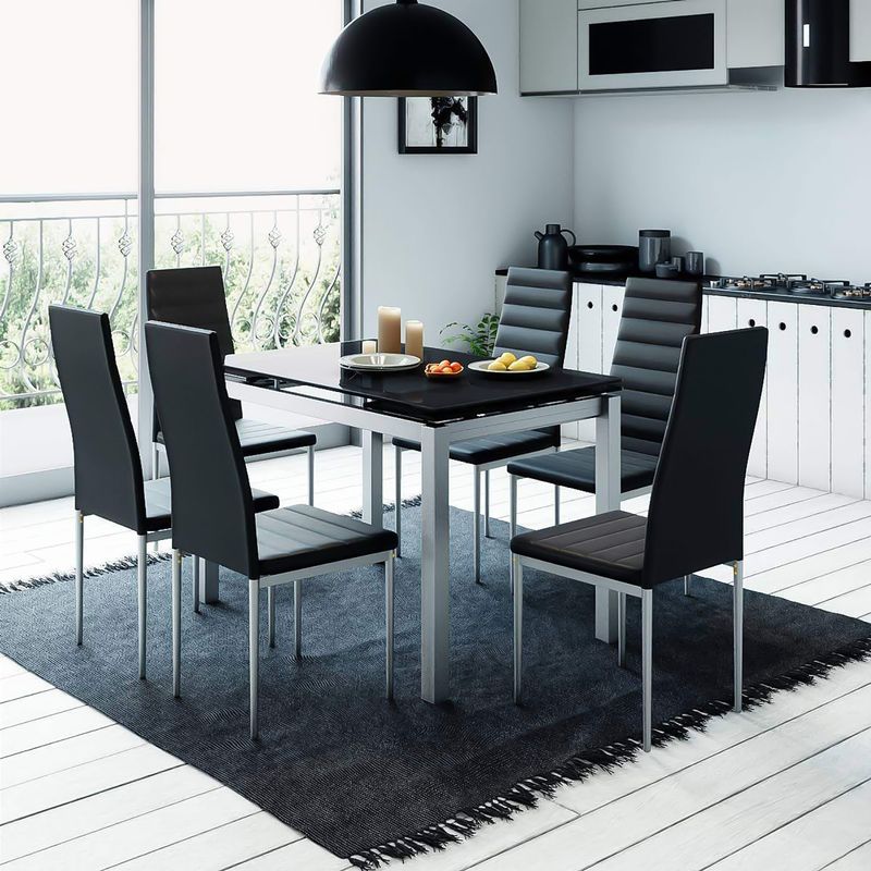 LITORAL - Table extensible avec 6 chaises blanches