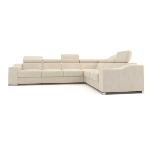 Mobilier Deco – Canapé d’angle convertible réversible en velours côtelé beige – Confort pour 6 personnes – Design contemporain et chic