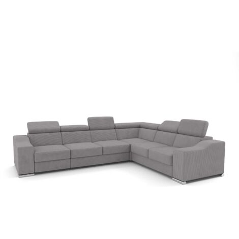Mobilier Deco – Canapé d’angle convertible réversible en velours côtelé gris – Confort pour 6 personnes – Design contemporain chic – Largeur couchage 140cm (1/5)