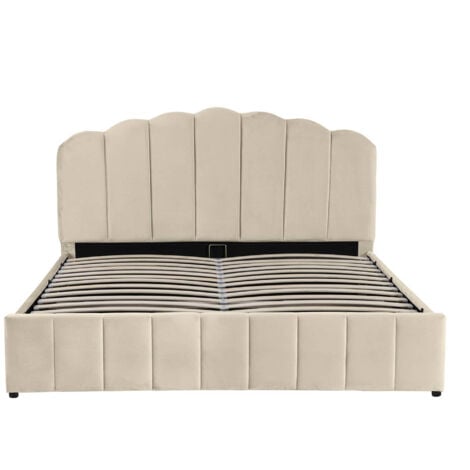 MADALA - Lit coffre 140x190 cm en velours beige
