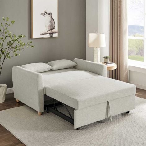 KAYA - Canapé 2 places convertible scandinave en tissu beige