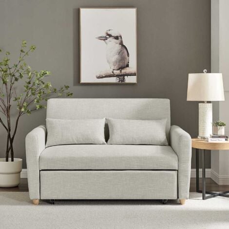 KAYA - Canapé 2 places convertible scandinave en tissu beige