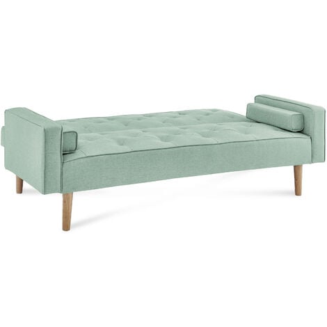 JULIETTE - Canapé clic clac en tissu vert d'eau avec pieds en bois