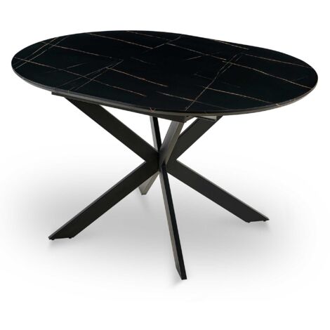 Table à manger ronde bois effet marbre noir et bronze Kandra