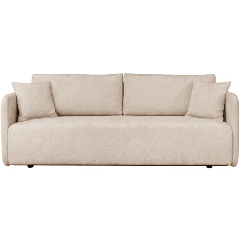 Mobilier Deco – Canapé 3 places convertible avec coffre en tissu beige – Dimensions L220xP100xH88 cm – Confort optimal avec dossier rembourré – Idéal pour petits espaces (1/5)
