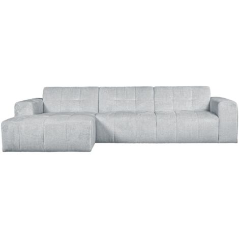 CYNDA - Canapé d'angle en tissu capitonné gris - Angle gauche (1/5)
