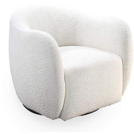 BARCY - Fauteuil cabriolet pivotant effet peau de mouton blanc