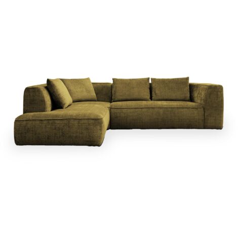 Mobilier Deco – Canapé d'angle convertible en tissu vert – Large assise moelleuse – Dossier rembourré – Dimensions L285xP250xH72 cm (1/5)