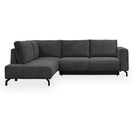 EMILIA - Canapé d'angle convertible avec coffre en velours côtelé anthracite - Angle gauche (1/5)