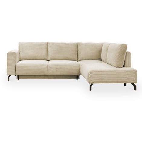 EMILIA - Canapé d'angle convertible avec coffre en velours côtelé beige - Angle droit (1/5)