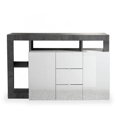 RONICA - Buffet 2 portes 3 tiroirs gris et blanc (1/2)