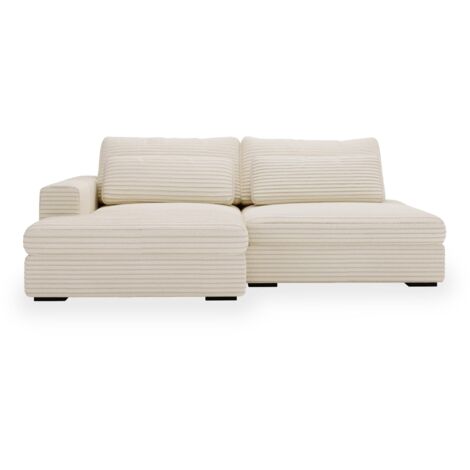 AYDA - Canapé d'angle convertible avec coffre en velours gros côtelé beige - Angle gauche (1/5)