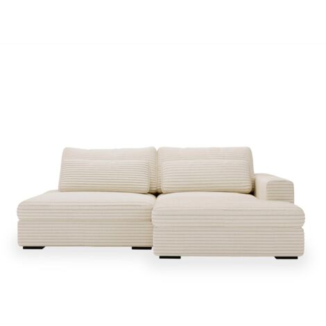 Mobilier Deco – Canapé d'angle convertible avec coffre – Velours gros côtelé beige – Angle droit – 5 places – Design chic et élégant (1/5)