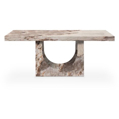 DONA - Table à manger marbre d'ingénierie beige et marron