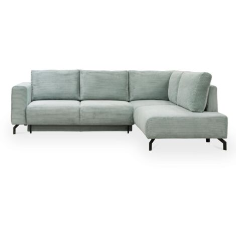 EMILIA - Canapé d'angle convertible avec coffre en velours côtelé vert d'eau - Angle droit (1/5)