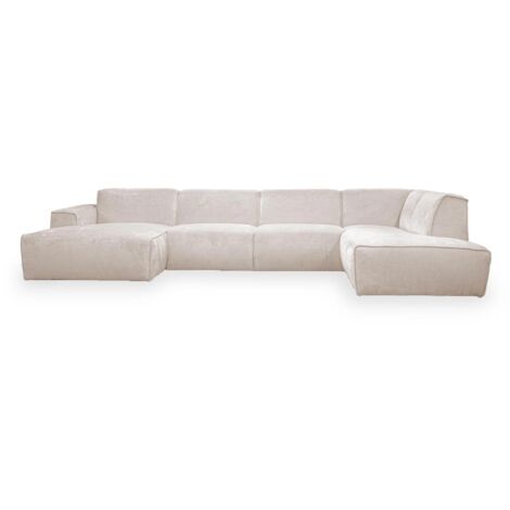Mobilier Deco – Canapé panoramique en tissu beige – Angle droit – Dimensions L380 x P222 x H78 cm – Assise moelleuse et dossier rembourré