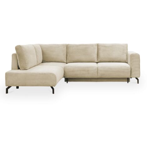 EMILIA - Canapé d'angle convertible avec coffre en velours côtelé beige - Angle gauche (1/5)