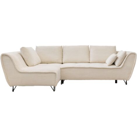 SEYNA - Canapé d’angle convertible avec coffre en velours côtelé beige - Angle gauche (1/5)
