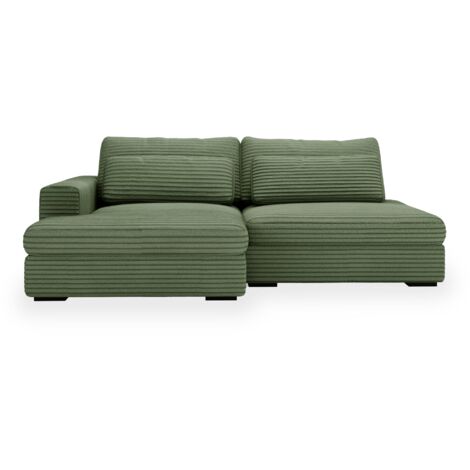 AYDA - Canapé d'angle convertible avec coffre en velours gros côtelé vert - Angle gauche (1/5)