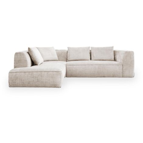 Mobilier Deco – Canapé d'angle en tissu beige – Angle gauche – Large assise moelleuse – Dossier rembourré – Dimensions L285xP250xH72 cm (1/5)