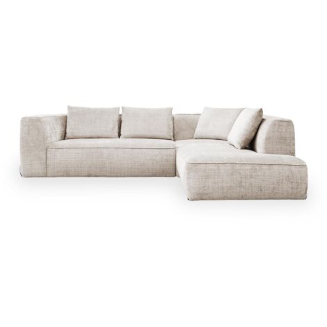 Mobilier Deco – Canapé d'angle en tissu beige – Angle droit – Large assise moelleuse – Dossier rembourré – Accoudoirs enveloppants – Dimensions optimisées (1/5)