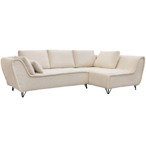 SEYNA - Canapé d’angle convertible avec coffre en velours côtelé beige - Angle droit (1/5)