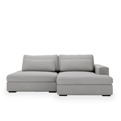 AYDA - Canapé d'angle convertible avec coffre en velours gros côtelé gris clair - Angle droit (1/5)