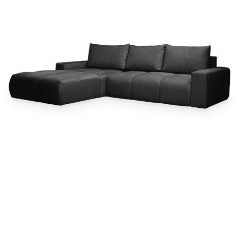 LYGIE - Canapé d'angle convertible avec coffre en velours gris foncé - Angle gauche (1/5)