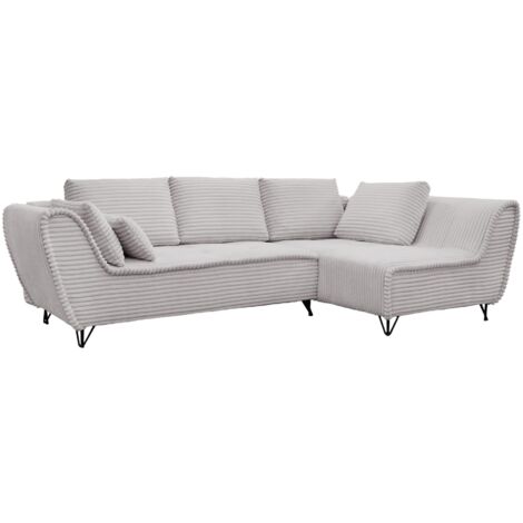 SEYNA - Canapé d’angle convertible avec coffre en velours côtelé gris- Angle droit (1/5)
