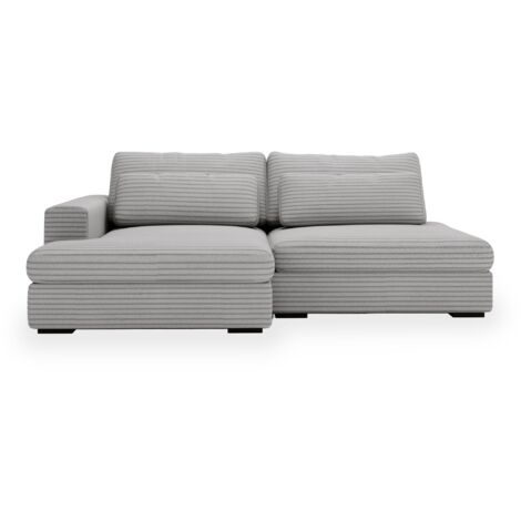 AYDA - Canapé d'angle convertible avec coffre en velours gros côtelé gris clair - Angle gauche (1/5)