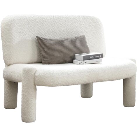 DANITA - Canapé 2 places design effet peau de mouton blanc écru (1/2)