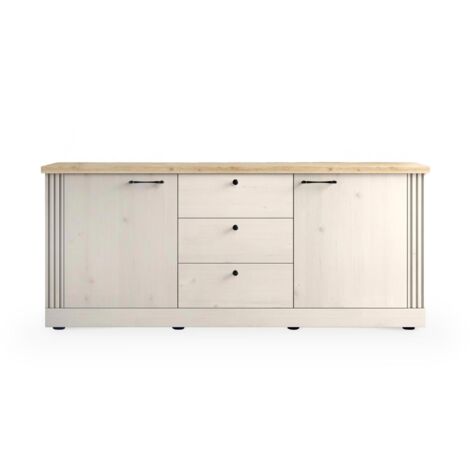 ROMANE - Buffet 2 portes 3 tiroirs couleur chêne blanc et bois clair (1/4)
