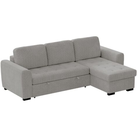 EMELINE - Canapé d'angle réversible convertible avec coffre en velours côtelé gris clair (1/5)