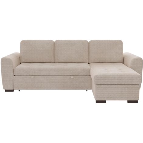 Mobilier Deco – Canapé d'angle réversible convertible en velours côtelé beige – Coffre de rangement – Design moderne pour intérieur contemporain (1/5)
