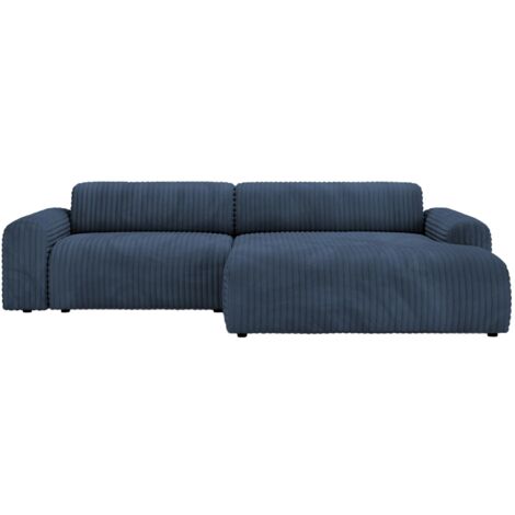 Mobilier Deco – Canapé d'angle en velours gros côtelé bleu – Angle droit – Assise à ressort – Coussins rembourrés – Design contemporain (1/5)