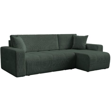 Mobilier Deco – Canapé d'angle convertible réversible avec coffre – Velours côtelé vert – Confort optimal avec coussins épais – Design moderne et élégant (1/5)