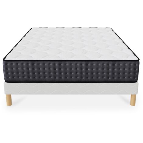 Mobilier Deco – Ensemble sommier et matelas 140x190 cm – Épaisseur 26 cm – Matelas en mousse pour confort optimal – Soutien adapté au corps (1/5)
