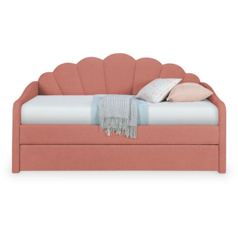 Mobilier Deco – Lit gigogne 90x190 cm en tissu bouclette rose – Confort optimal pour chambre d'enfant – Design moderne et esthétique