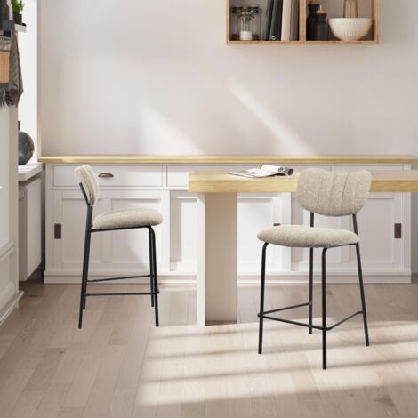 JAYDA - Lot de 2 tabourets en tissu taupe piètement métal noir