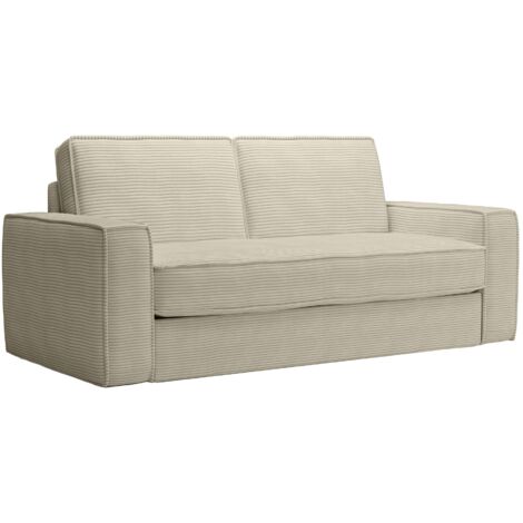 Mobilier Deco – Canapé 3 places convertible velours côtelé beige – Matelas 14 cm – Mécanisme rapido – Confort optimal pour usage occasionnel (1/4)