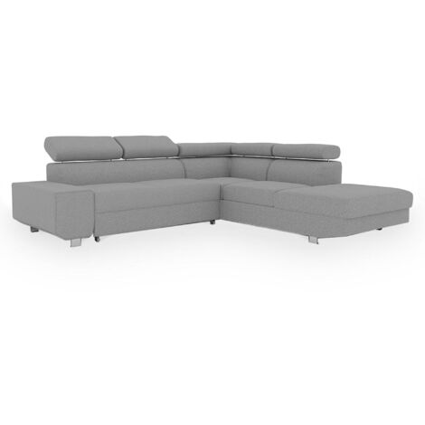 EIDEN - Canapé d'angle convertible avec coffre en tissu gris clair - Angle droit (1/4)
